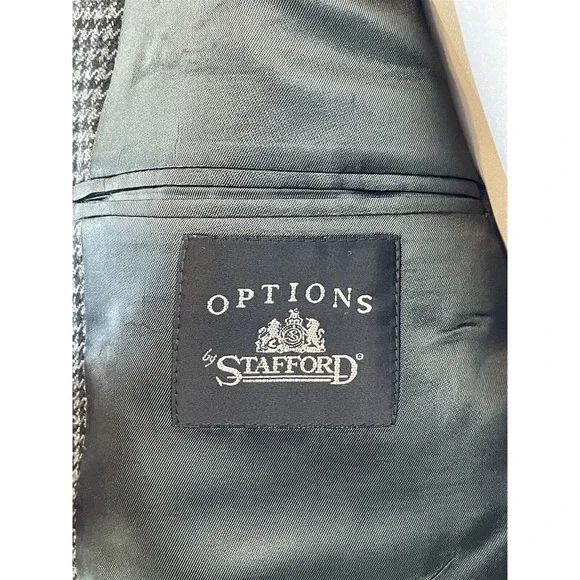 VTG Stafford 44S‎ Gray Houndstooth Check Wool Blend Tweed 2 Roll 1 Sport Coat